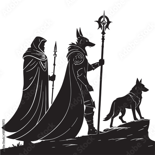 Black guardians of sacred places Silhouette Vector, High Quality Illustration on White Background
