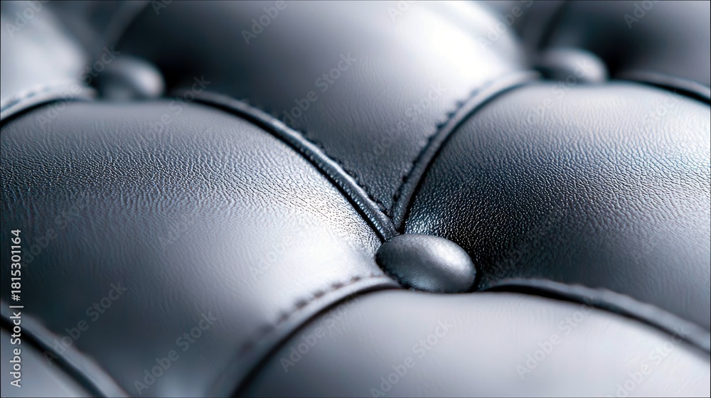 Obraz premium A detailed macro shot of a tufted black leather surface, showcasing its texture, stitching, and button details.