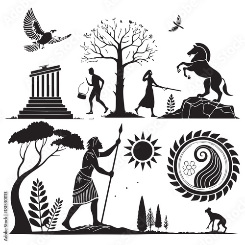 Black creation myths Silhouette Vector, High Quality Illustration on White Background