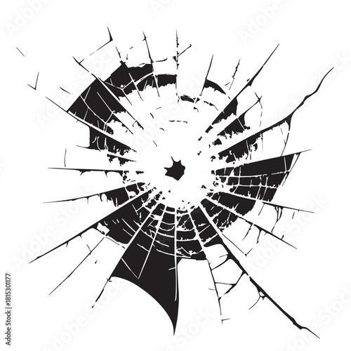 Black cracked glass and broken windshield Silhouette Vector, High Quality Illustration on White Background