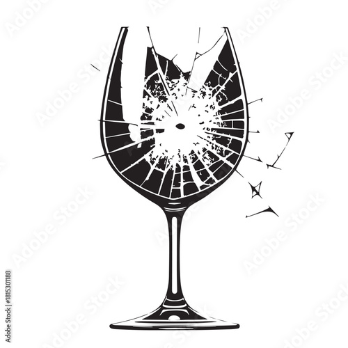 Black cracked glass and broken windshield Silhouette Vector, High Quality Illustration on White Background