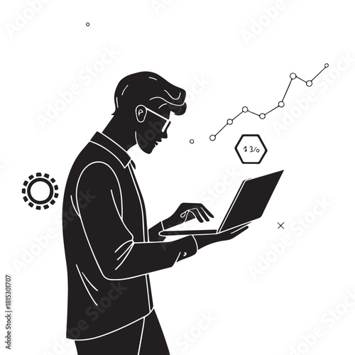 Black data science Silhouette Vector, High Quality Illustration on White Background