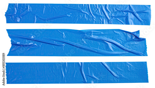 single blue Clear adhesive tape strip isolated on white