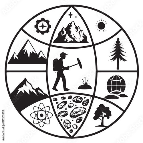 Black geology earth sciences Silhouette Vector, High Quality Illustration on White Background