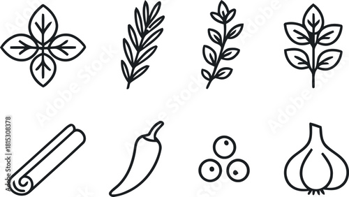 Spice Herb and Vegetable Icon Set Culinary Herbs Spices