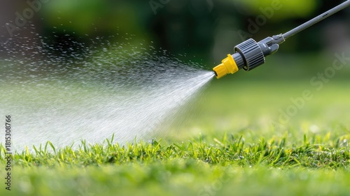 Watering Grass with Hose Attachment in Bright Green Garden Scene