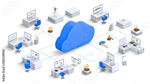 Cloud Computing Network with Offices and Workstations Connected