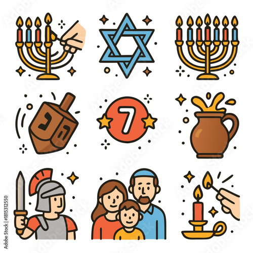 Chanukah/Hanukah first day symbols celebrate hanukkah a joyous jewish holiday beginning today with first candle.