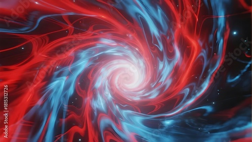 Vibrant cosmic swirl of red and blue nebula gases in deep space
