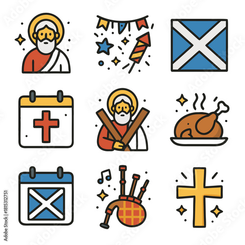 St andrews day celebrate scotland with these icons representing saint andrew and scottish heritage.