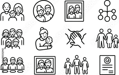 Family and Relationships Icon Set Pictograms Representing Different Aspects of Kinship