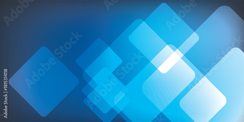 Abstract digital background with overlapping glowing translucent blue rounded squares.