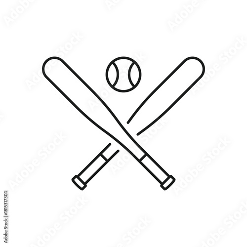 Baseball ball with bat line icon, baseball game concept. Vector graphics. Bat and ball, sport attribute sign on white background, outline style icon for mobile or web design