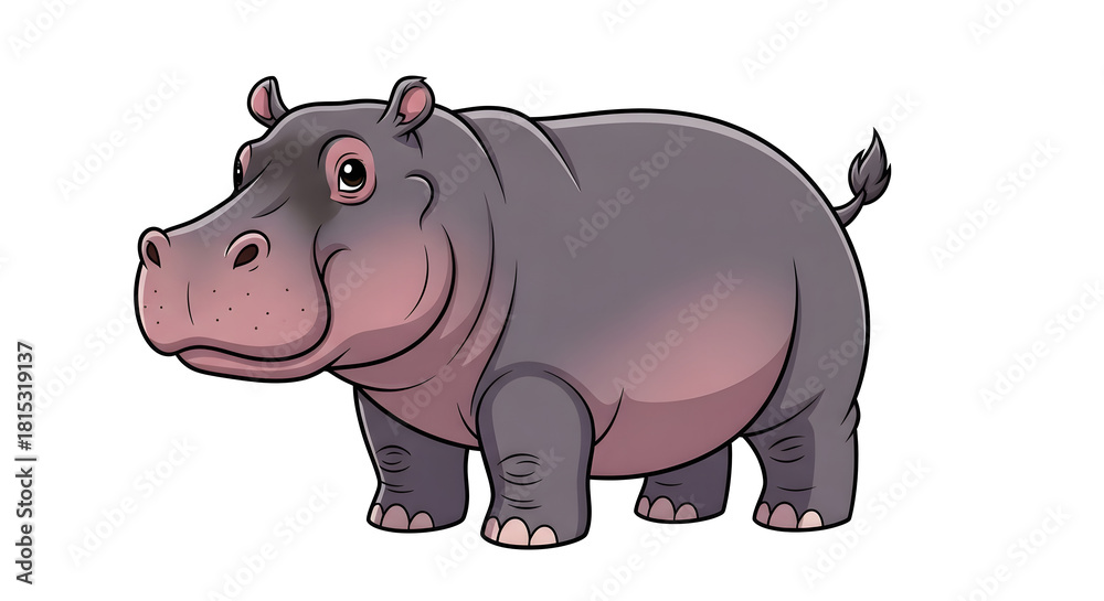 Fototapeta premium Cartoon hippopotamus illustration isolated on a transparent background for design