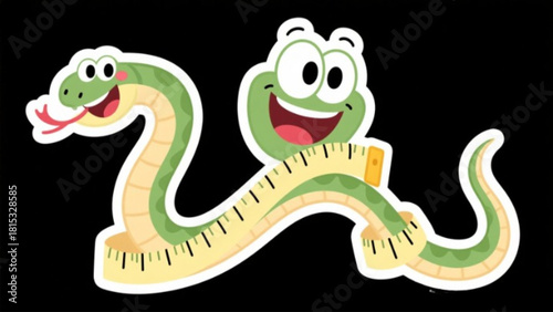 A funny cartoon green viper snake with a red ribbon is an isolated vector reptile illustration on a green background