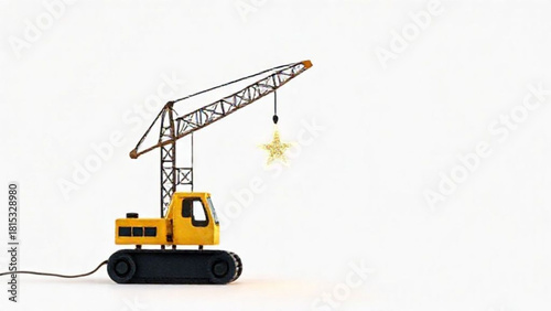 Isolated yellow construction crane machinery on a white background, useful for industry or vehicle themes