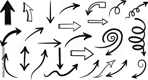 Hand drawn arrow collection directional doodle elements for design and infographics