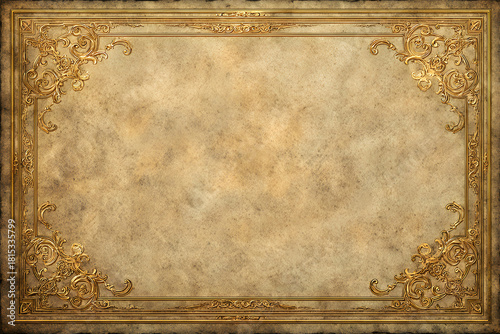 Elegant Golden Ornate Frame with Aged Paper Texture