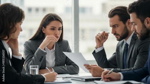 Business Professionals Face Worry, Concern, Stress, Frustration, Confusion, Difficult Challenges, Mistakes, Problems Seeking Solutions Collaborative Teamwork Analysis, Strategy, Finance