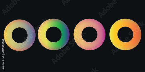 Four colorful gradient rings in a row on a, creating a visually appealing composition