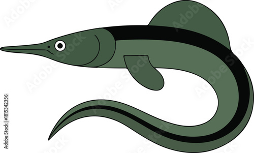 Vector illustration of a green marlin or swordfish with a distinctive long bill and streamlined body shape