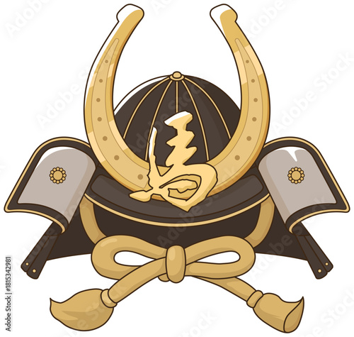 馬の歪めの前立てが付いた兜