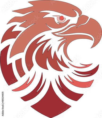 Eagle head vector illustration depicting a powerful bird of prey with red and brown tones on a dark background