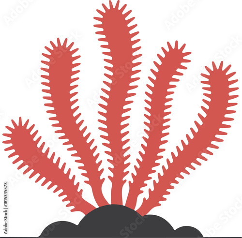 Red marine coral vector plant growing from the seabed isolated on a transparent background