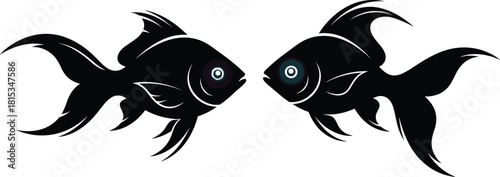 Symmetrical fish vector design, artistic aquatic illustration, yin yang inspired graphic, flowing fin silhouette, balance and harmony concept, cad drawing flat vector illustration