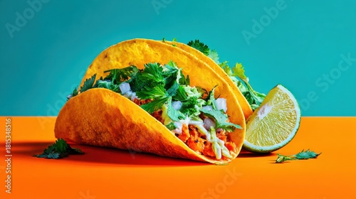 Colorful Taco Filled with Fresh Ingredients on a Vibrant Background Perfect for Food Photography and Culinary Projects