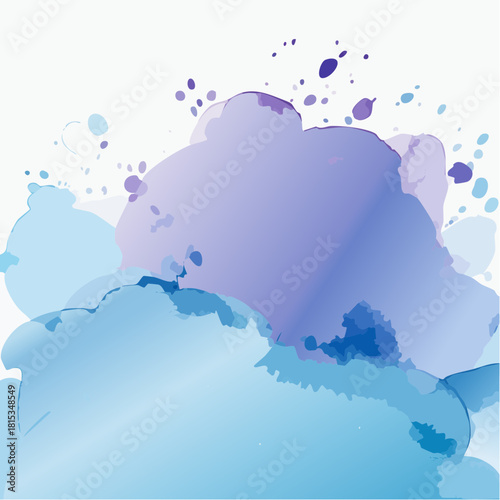 Abstract watercolor background in shades of blue and purple with dynamic paint splatters and soft washes creating a fluid and artistic design