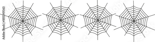 Spider web vector set, geometric pattern illustration, symmetrical web design, Halloween element graphic, black line art, cad drawing flat vector illustration