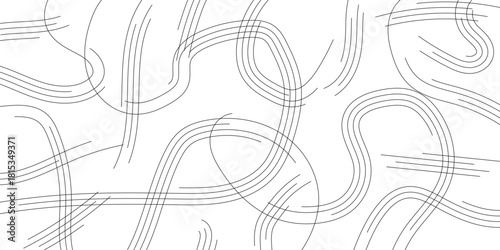 Abstract black and white background with a pattern of thin, flowing, and overlapping curved lines.