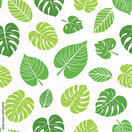 Vibrant Green Tropical Leaves Create a Refreshing Seamless Pattern, Perfect for Nature-Inspired Backgrounds and Lush Botanical Designs