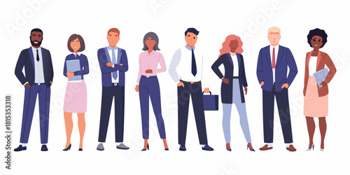 Diverse group of business professionals standing together confidently