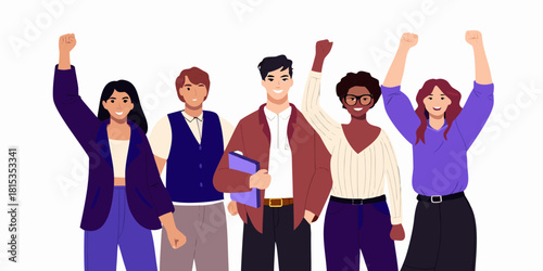 Diverse group of people raising fists in solidarity and empowerment