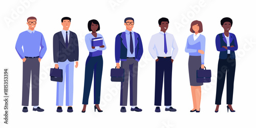 Diverse group of business professionals standing together in formal attire