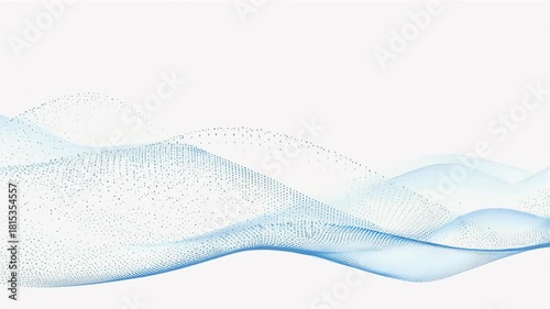 Light blue particle waves cascade across a white background, creating a sense of movement and ethereal beauty