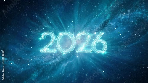 Glowing numbers 2026 in a starry nebula