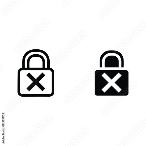 Two padlock icons with an x mark, one outline and one filled