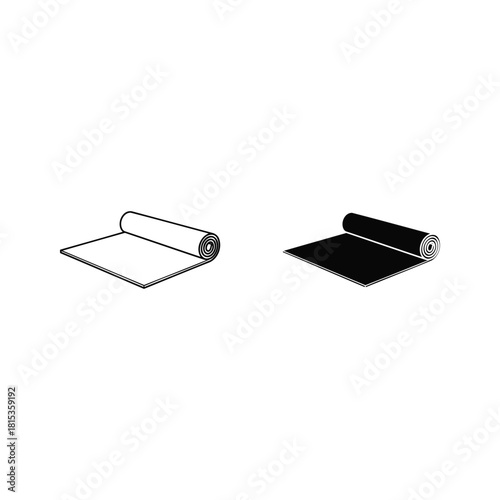 Rolled carpet or rug icon set in outline and solid style