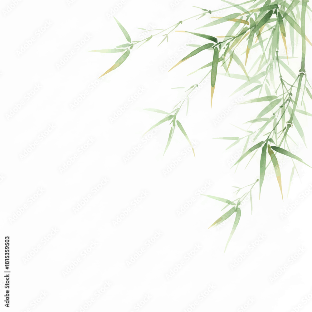 Naklejka premium Watercolor Green Bamboo Frame on Clean White Background