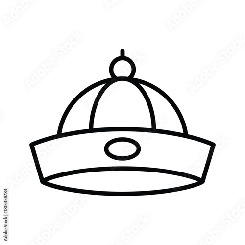 Black and white line icon of a traditional chinese official hat isolated on
