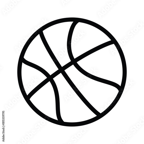 Simple black and white outline icon of a basketball isolated on