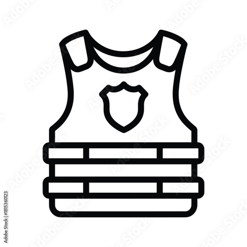 Outline icon of police bulletproof vest with badge isolated on