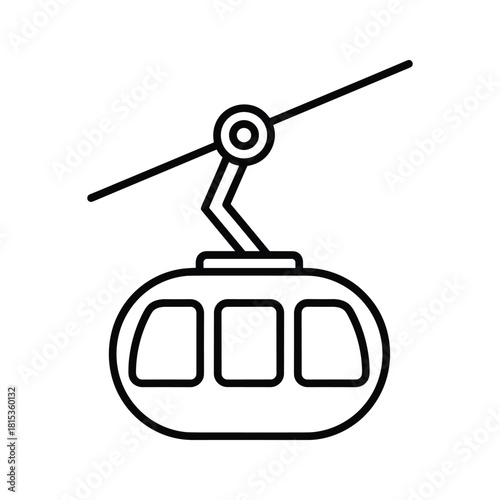 Simple line icon of a cable car gondola suspended from a wire