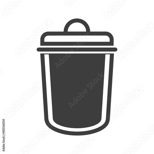 Simple black and white icon of a trash can with a lid