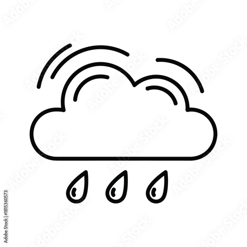 Simple black and white line art icon of a rain cloud isolated on