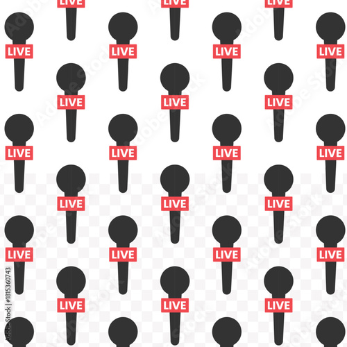 Seamless Repeating Flat Microphone Live Broadcast News Pattern Background