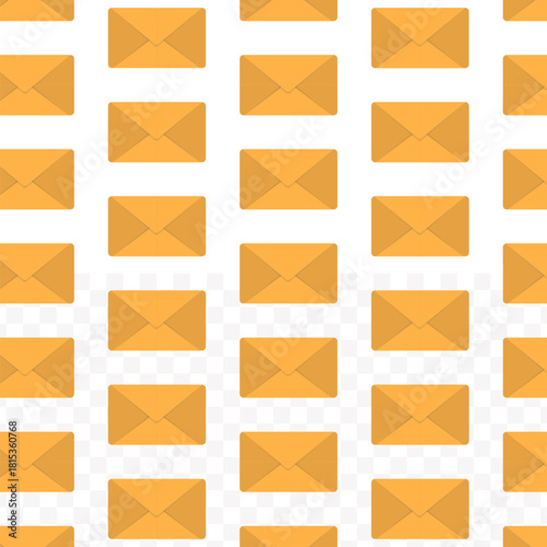 Flat Design Seamless Yellow Envelope Pattern Design on Transparent Background